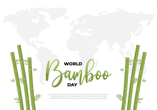 World bamboo day background banner poster with earth map and bamboo on september 18 th.