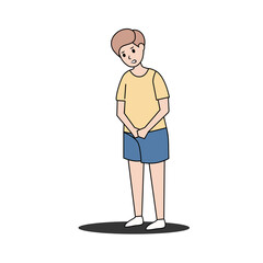 Children attitude, assertiveness and self-confidence,The boy stood nervously holding his hand,Vector illustration.