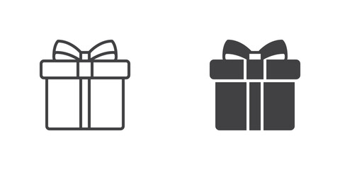 Gift box icon, line and glyph version