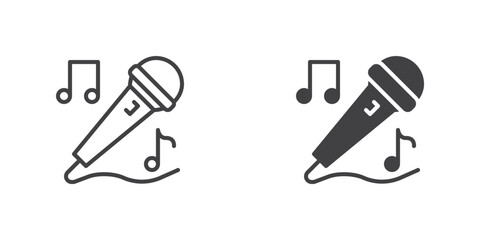 Karaoke microphone icon, line and glyph version