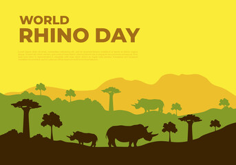 World rhino day background banner poster with rhino in the forest on september 22.