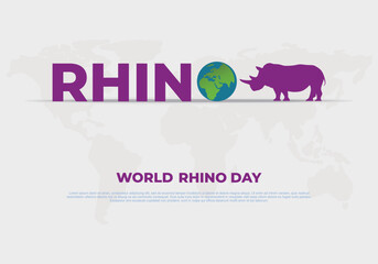 World rhino day background banner poster with rhino and globe earth on september 22.