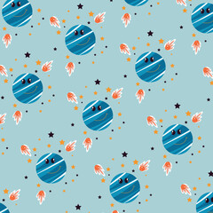 Cute space backgrounds with undiscovered planets, meteors and cosmic galaxy stars fantastic and attractive textiles