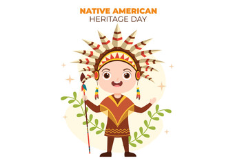 Native American Heritage Day Template Hand Drawn Cartoon Flat Illustration to Recognize the Achievements and Contributions of Tribal Indian Culture