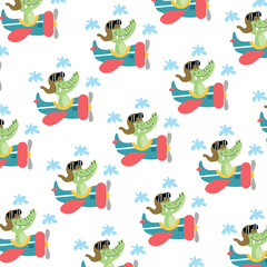 Crocodile pattern on a plane with happy feelings