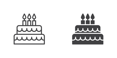 Birthday cake icon, line and glyph version