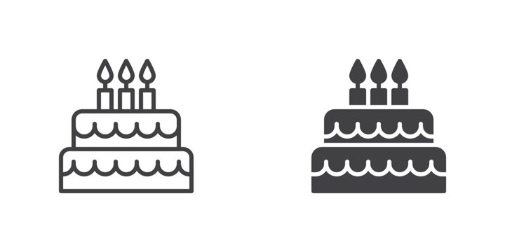 Birthday cake icon, line and glyph version
