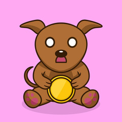 Fototapeta premium Vector illustration of premium cute dog holding gold coin