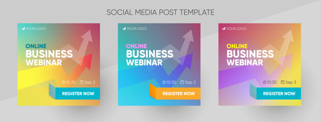 Business webinar social media post template. Background and illustration for social media banner design in vector. 