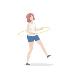 Girl playing twists hula hoop Cardio exercises and belly slimming,Fitness at home,Physical healthcare,Vector illustration.