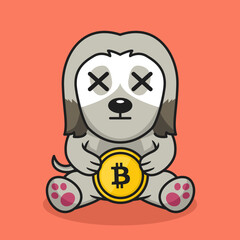 Vector illustration of premium cute dog holding gold coin