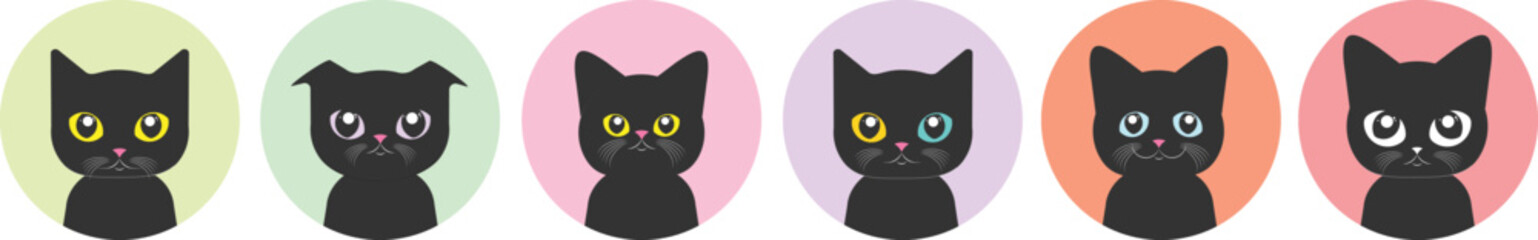 cute cat profile picture social media and sticker vector illustration editable wallpaper set