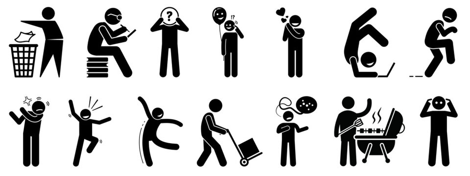 Man icon collection . people action pictogram set. flat vector illustration 