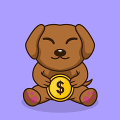 Vector illustration of premium cute dog holding gold coin