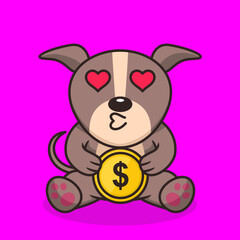 Vector illustration of premium cute dog holding gold coin
