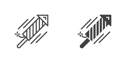 Fireworks rocket icon, line and glyph version