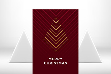 Fashionable Merry Christmas greeting card burgundy decorative design geometric stripes vector