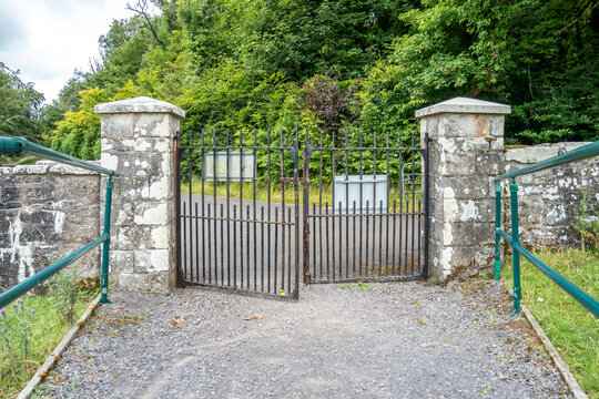 The gate to Monea Castle by Enniskillen, County Fermanagh, Northern Ireland