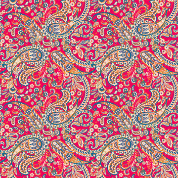 Colorful Damask fabric Paisley seamless vector pattern