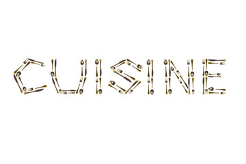 The word Cuisine made of kitchen appliances on a white background