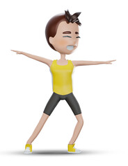 3d render , Stretching yoga boy on isolated background sport yoga and fitness concept 3d