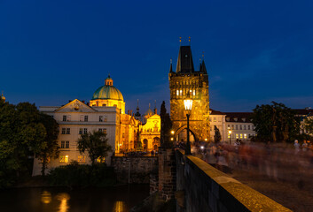 Fototapeta na wymiar Prague, Czech Republic. Charles Bridge (Karluv Most - in czech) and Old Town Tower.