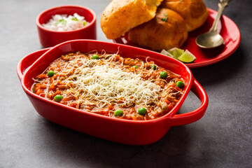 cheese Pav Bhaji Recipe is a  street food Bhaji-pav recipe with addition of cheese