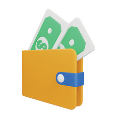 Wallet cash 3d rendering isometric icon.