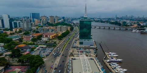 Aerial shot of the Civic Tower in Victoria Island