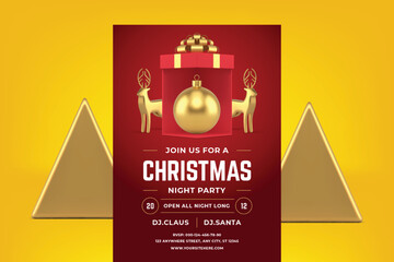 Christmas party premium promo flyer template red design realistic 3d icon vector illustration