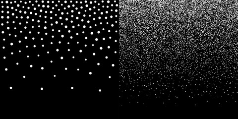 Obraz premium White halftone circle dots gradient backgrounds set. Random dots texture. Vector illustration