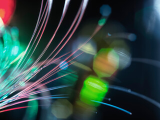 Close-up of fiber optic cables