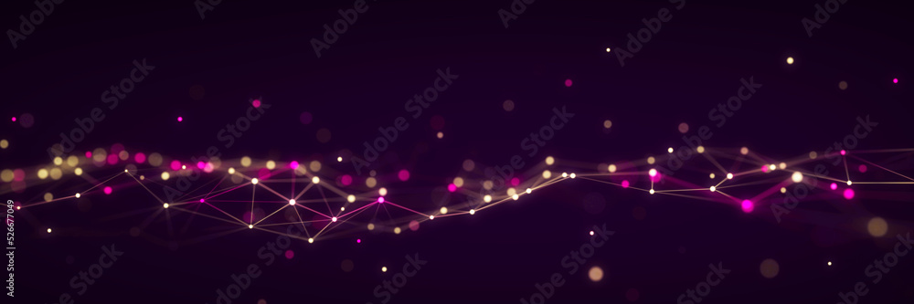 Wall mural dynamic wave with connected dots and lines. digital wave background concept. abstract technology bac
