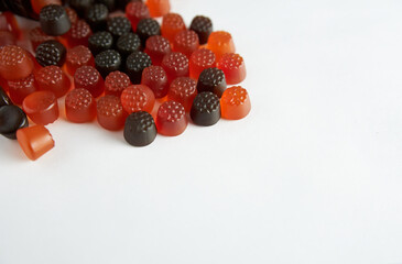 Jelly vitamins for children on white background with space for text. 