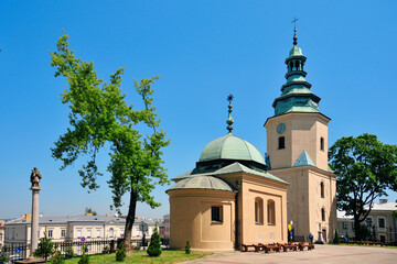 Chapel and belfry next to the cathedral. Kielce, swietokrzyskie Voivodeship, Poland.