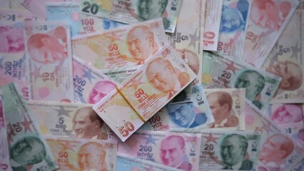 Fototapeta na wymiar Turkish lira. Background money and stack of money.