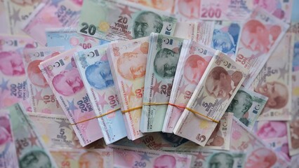 Fototapeta na wymiar Turkish lira. Background money and stack of money.