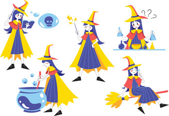 Halloween Witch Cartoon Vector Collection.
