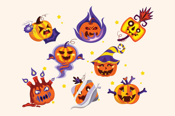 Halloween Pumpkin Color Vector Collection