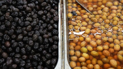 Green and black olives.