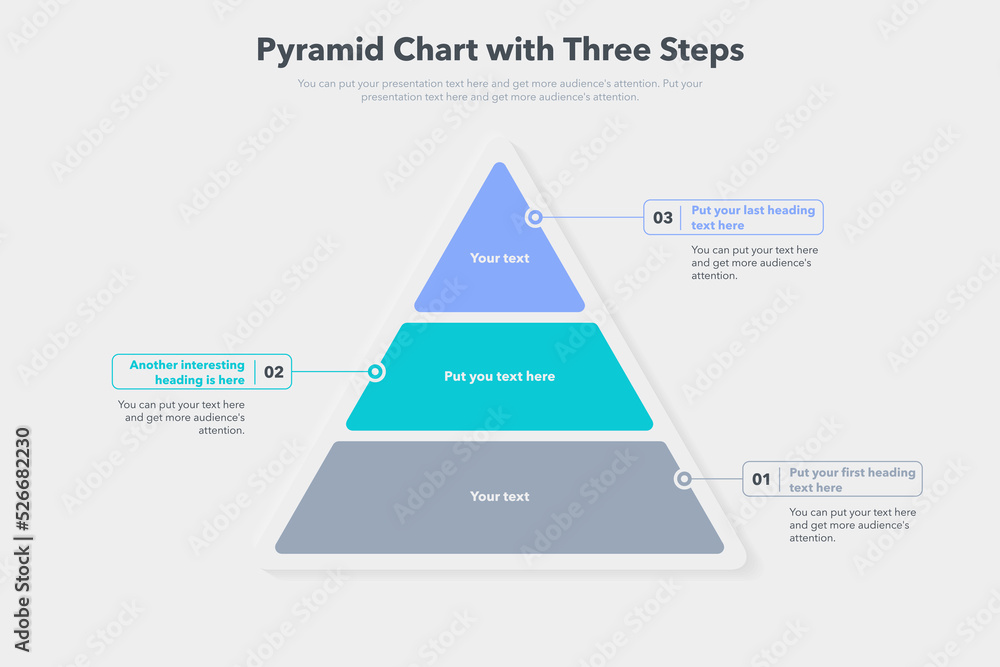 Poster Pyramid graph template with three colorful steps. Slide for business presentation.