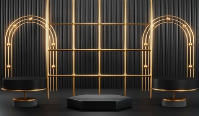 3D rendering of blank product background for cream cosmetics Modern black podium background