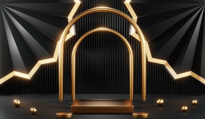 3D rendering of blank product background for cream cosmetics Modern black podium background
