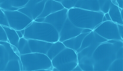 Vector particle water caustics effect. Ocean abstract aerial view . Smooth waves of dots. Elegant particle flow.