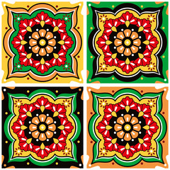 Mexican talavera seamless vector ceramic tiles pattern - vibrant floral home decoration
