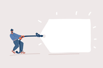 Vector illustration of man pulling a big white banner.
