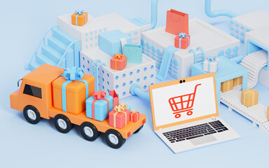 Shopping online and logistics transportation concept, 3d rendering.