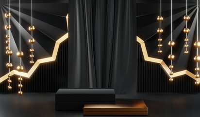 3D rendering of blank product background for cream cosmetics Modern black podium background