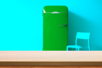 table and refrigerator green background