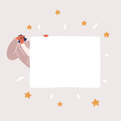 Vector illustration of woman holding blank empty banner